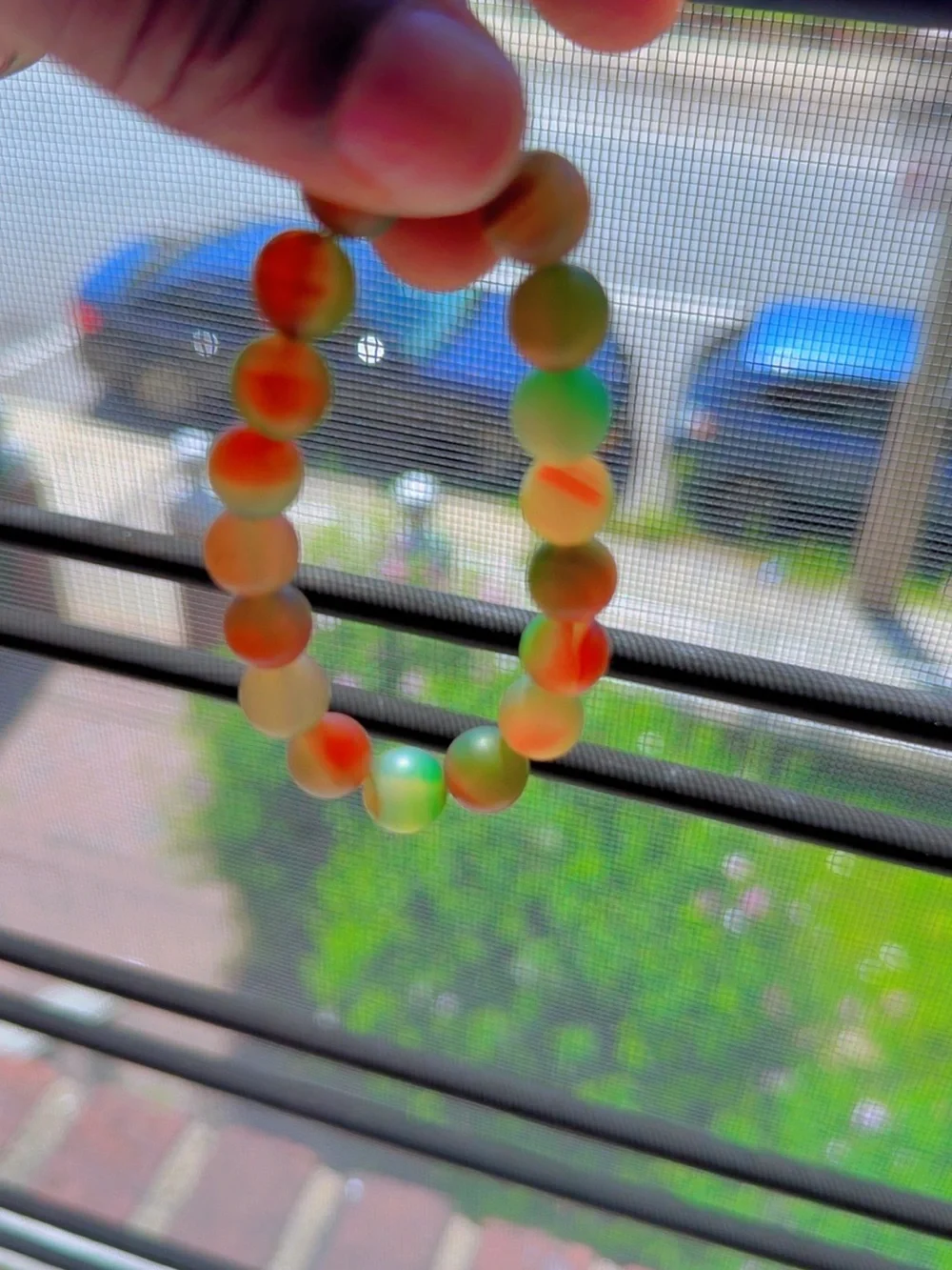 Colorful Kids Beaded Stretch Bracelet — Green & Orange